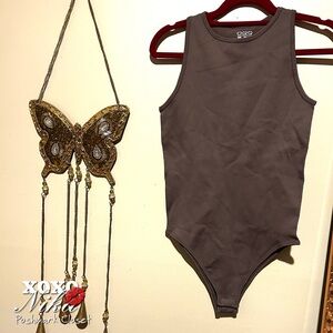 OQQ Brown Sleeveless Bodysuit